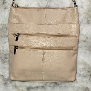 Large cream leather cowhide crossbody purse.